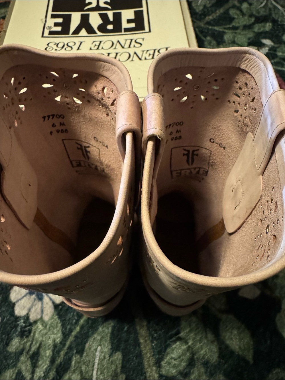Frye Pink Leather Harness Booties with Cutout Floral Details - Picture 3 of 6